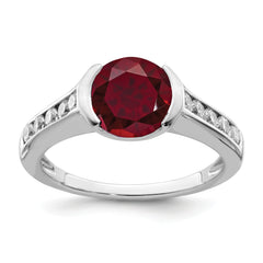 Sterling Silver Rhodium-plated Synthetic Ruby and CZ Bezel Ring