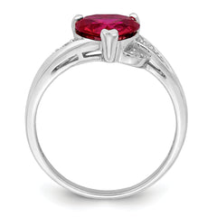Sterling Silver Rhodium-plated CZ and Synthetic Ruby Heart Ring