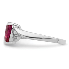 Sterling Silver Rhodium-plated CZ and Synthetic Ruby Heart Ring