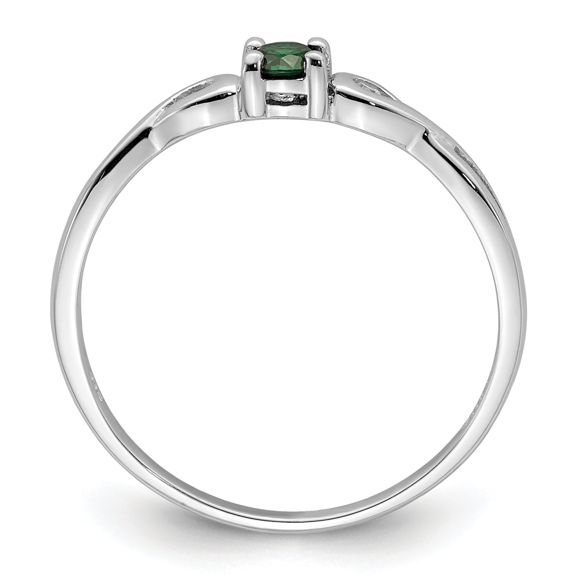 Sterling Silver Rhodium-plated Green & White CZ Ring