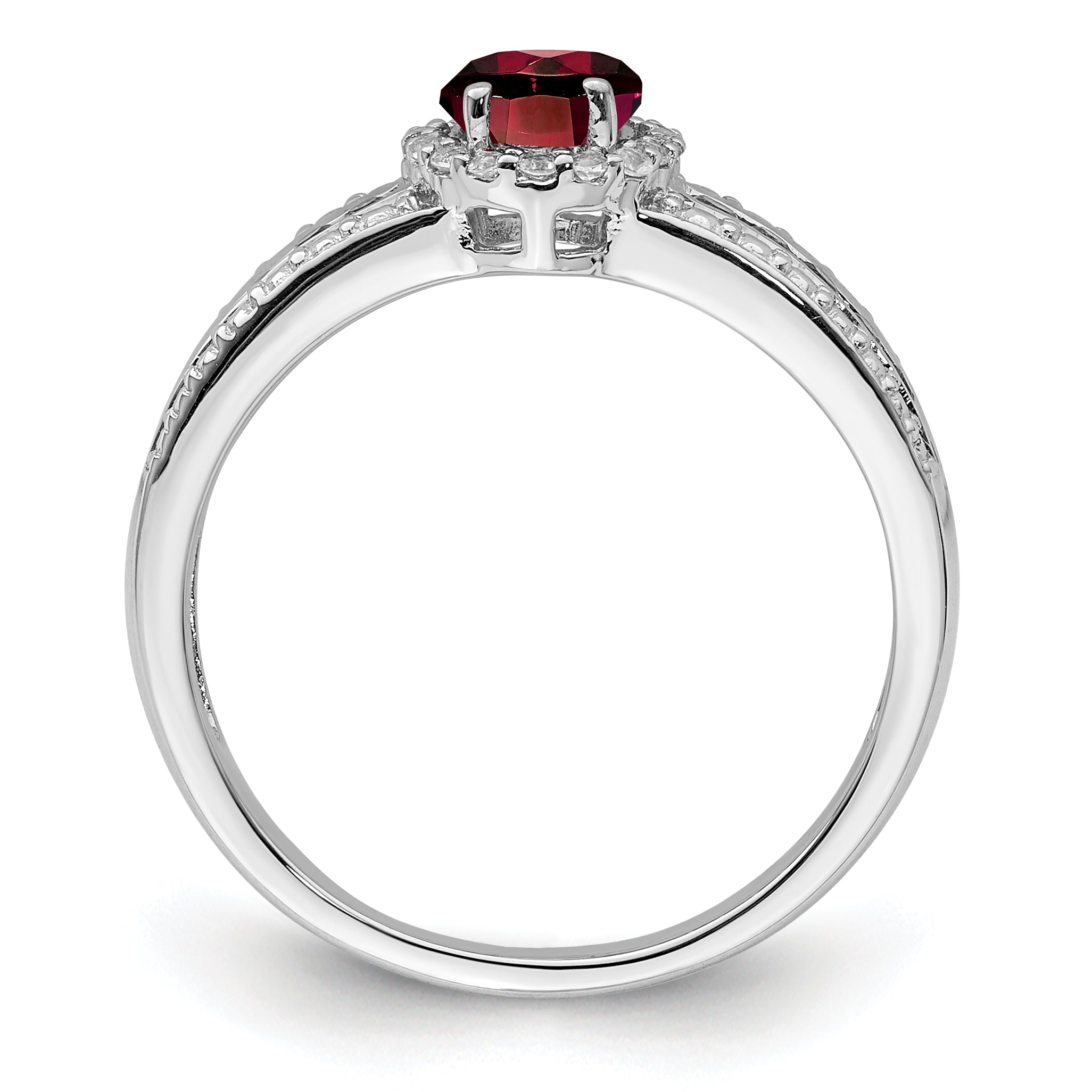 Sterling Silver Rhodium-plated Garnet and White Topaz Ring - 6