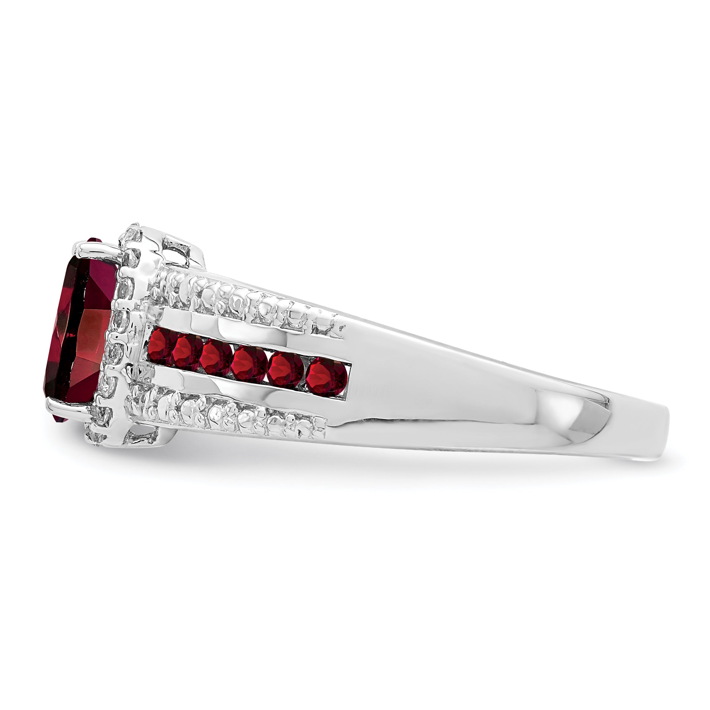 Sterling Silver Rhodium-plated Garnet and White Topaz Ring - 6