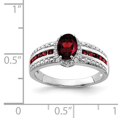 Sterling Silver Rhodium-plated Garnet and White Topaz Ring - 6