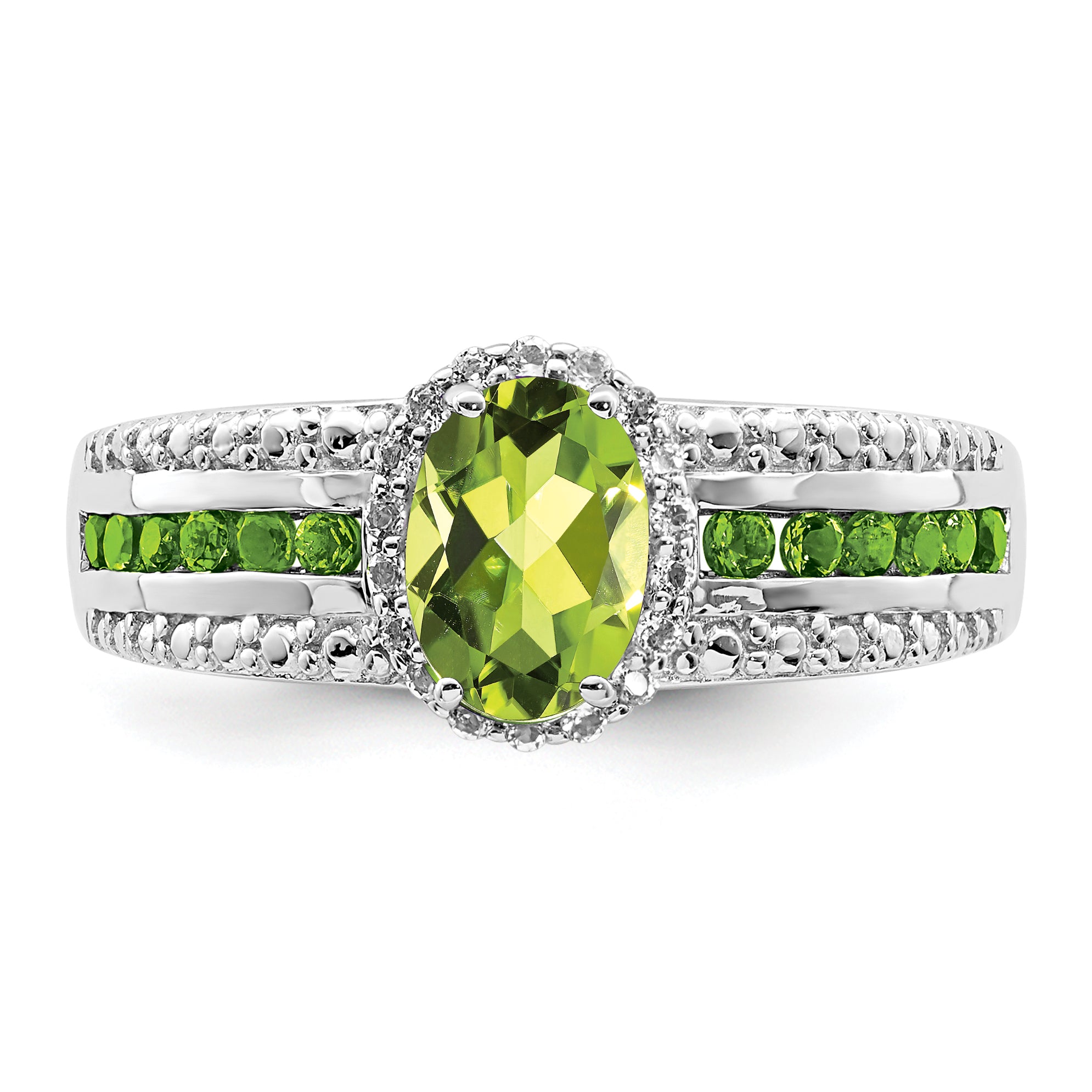 Sterling Silver Rhodium Polished Peridot & White Topaz Ring - 6