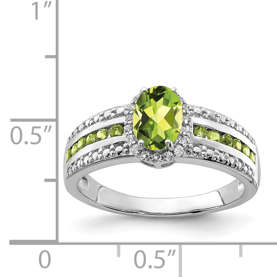 Sterling Silver Rhodium Polished Peridot & White Topaz Ring - 6