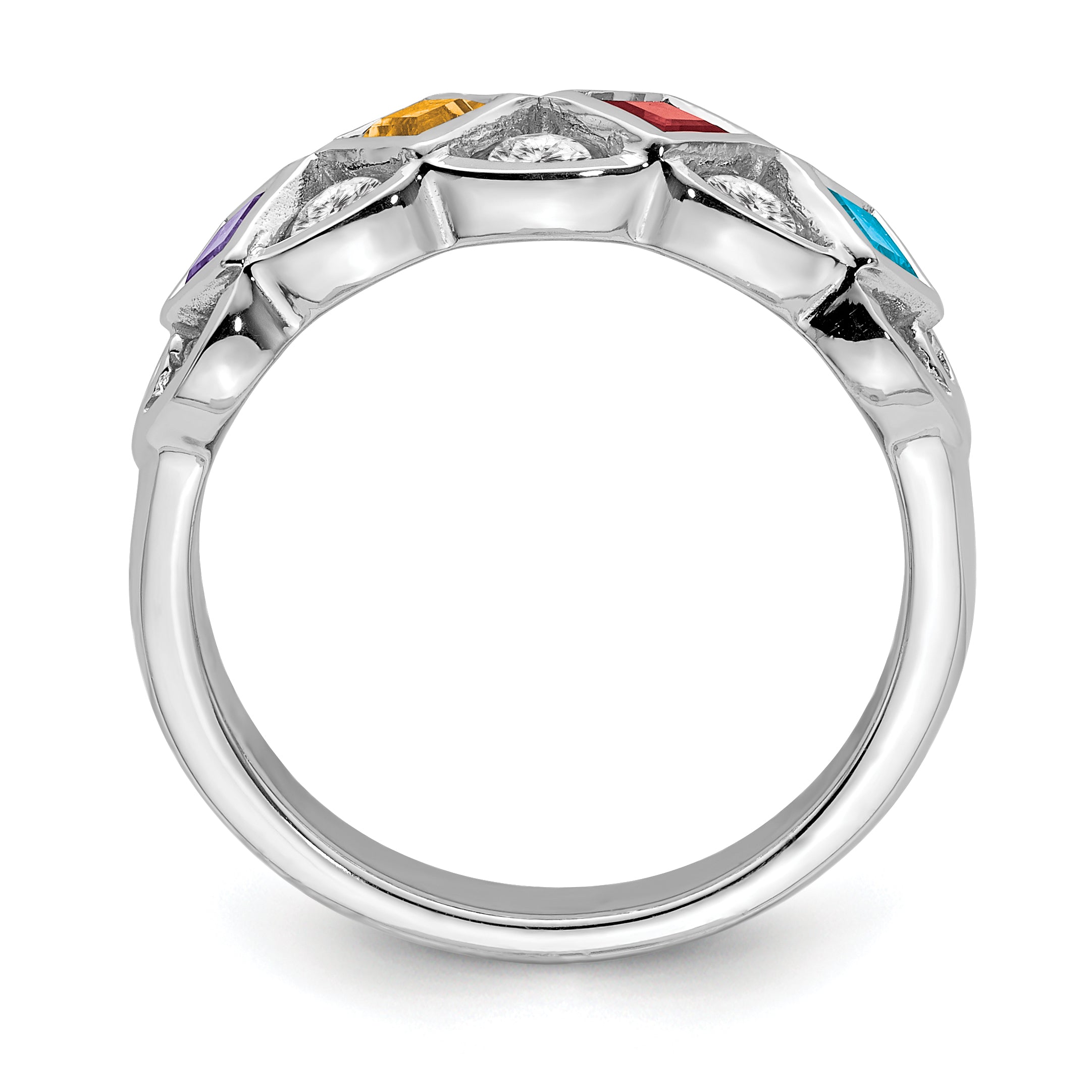 SS Rhodium-plated WithCZ, Amethyst, Citrine, Garnet & Blue Topaz Ring - 6
