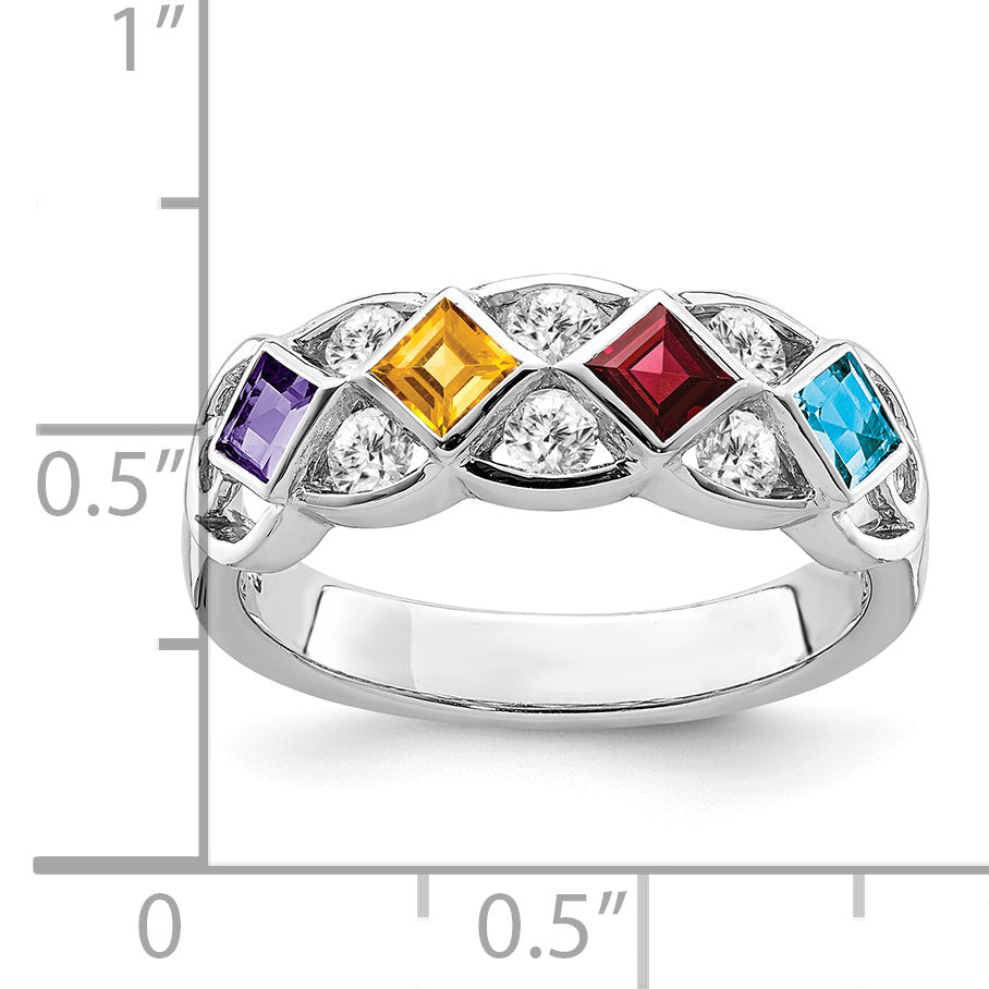SS Rhodium-plated WithCZ, Amethyst, Citrine, Garnet & Blue Topaz Ring - 6