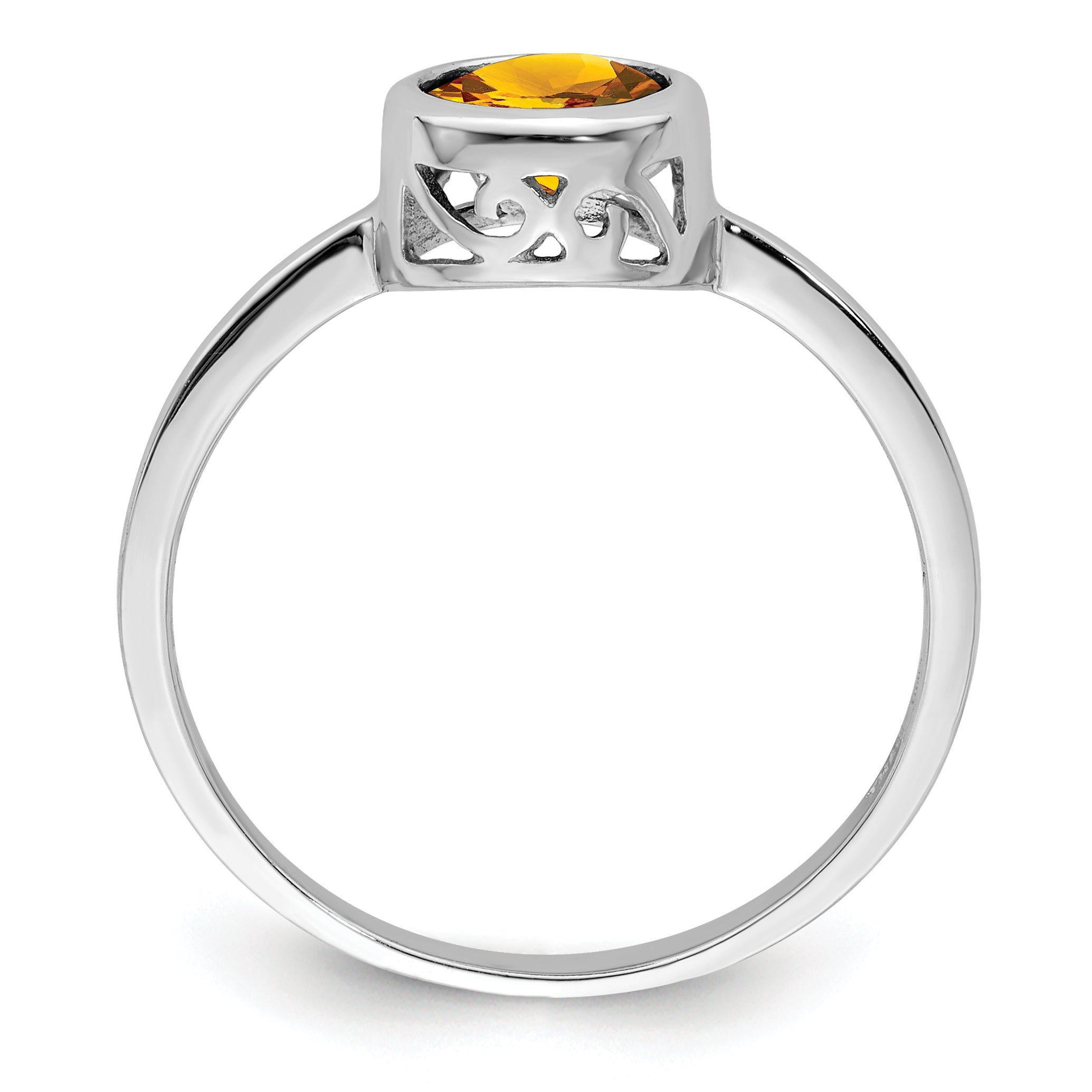 Sterling Silver Rhodium-plated Polished Citrine Round Ring - 6