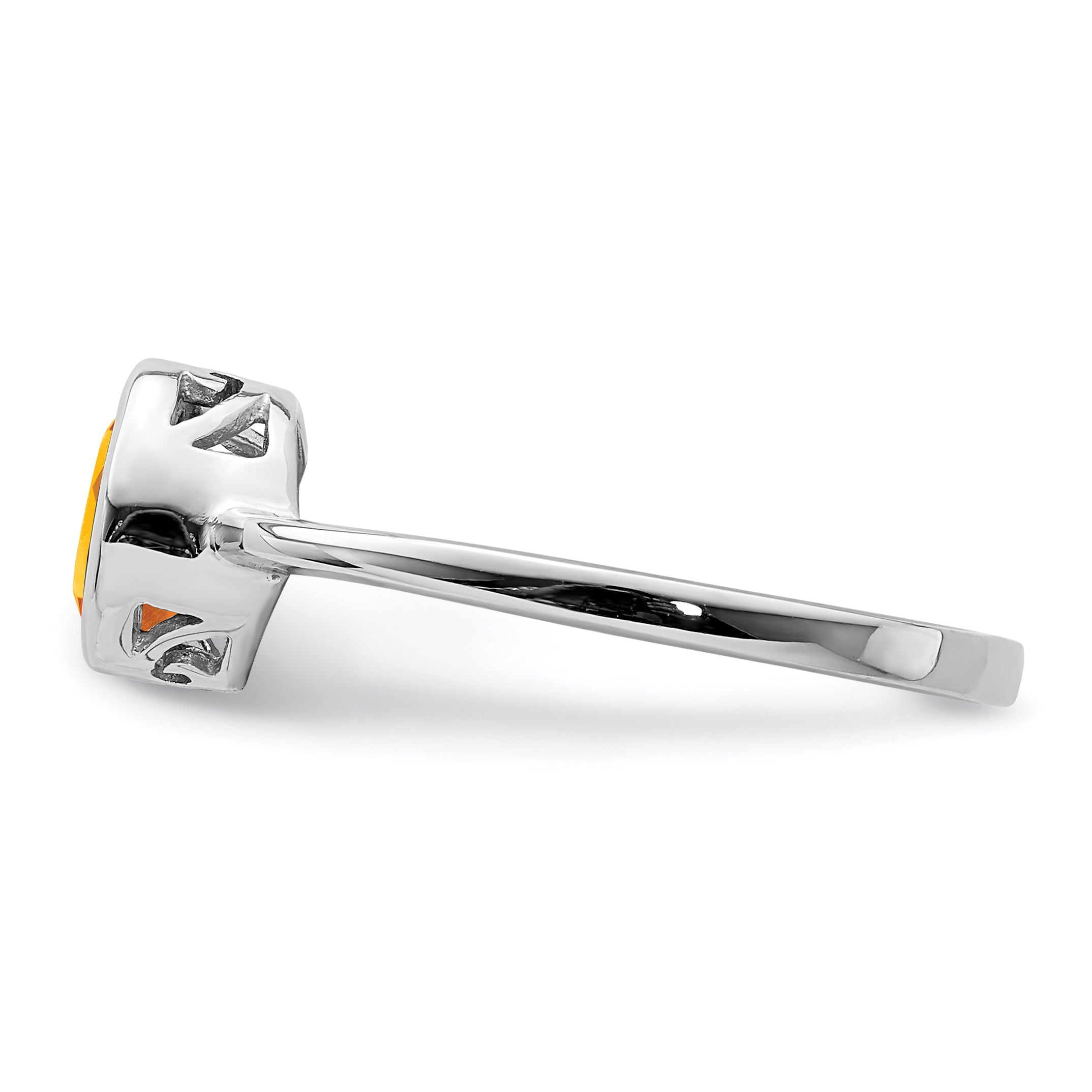 Sterling Silver Rhodium-plated Polished Citrine Round Ring - 6