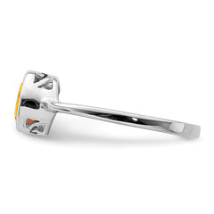 Sterling Silver Rhodium-plated Polished Citrine Round Ring - 6