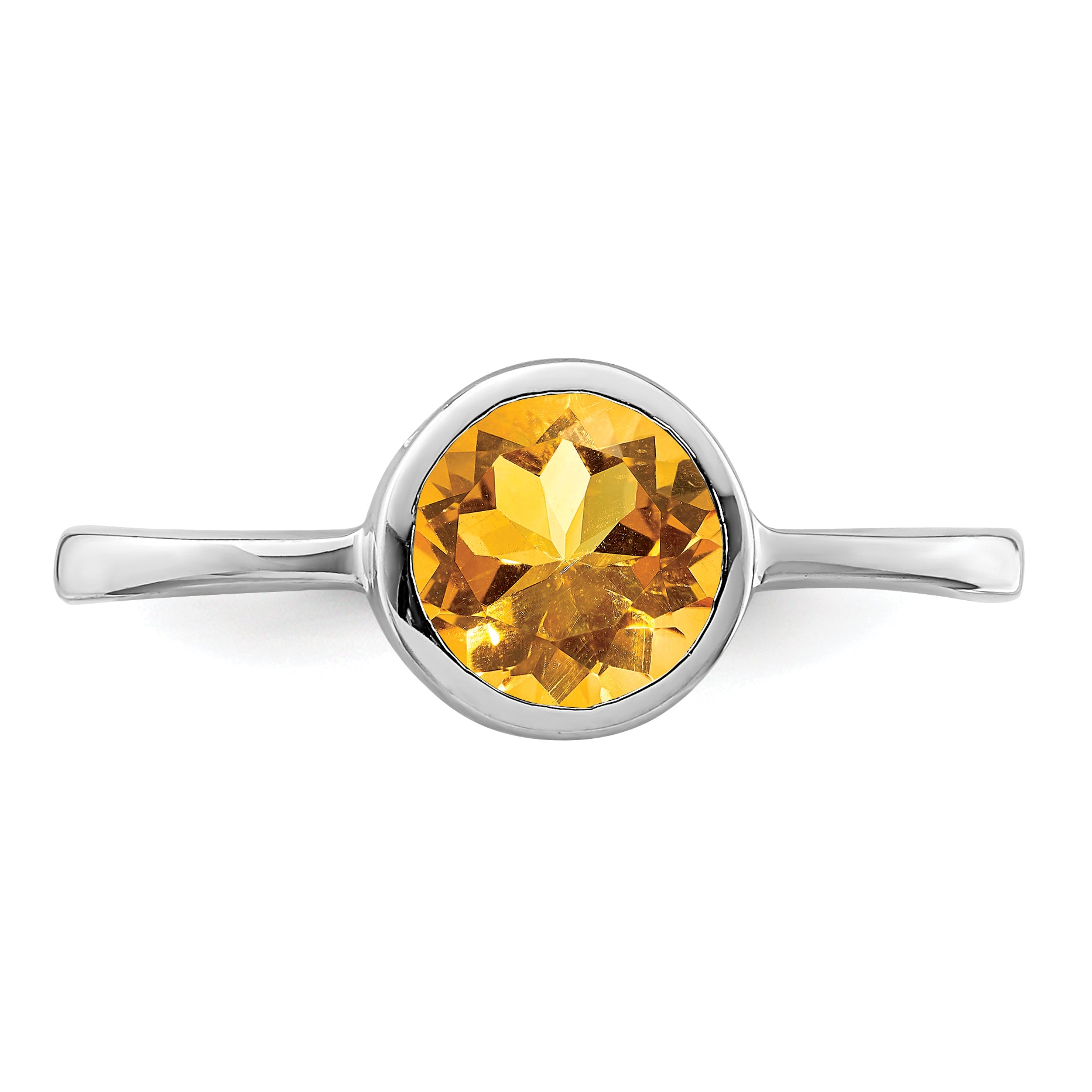 Sterling Silver Rhodium-plated Polished Citrine Round Ring - 6