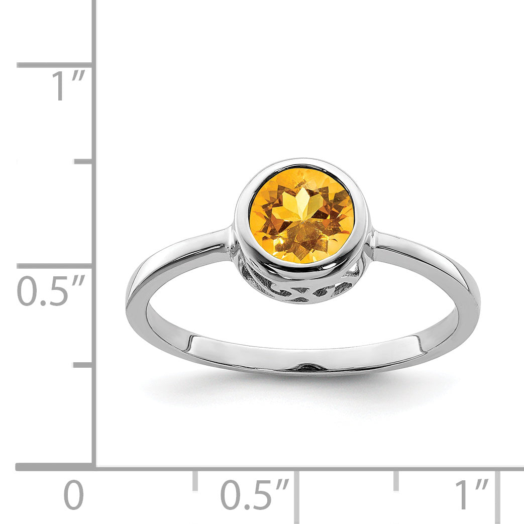 Sterling Silver Rhodium-plated Polished Citrine Round Ring - 6