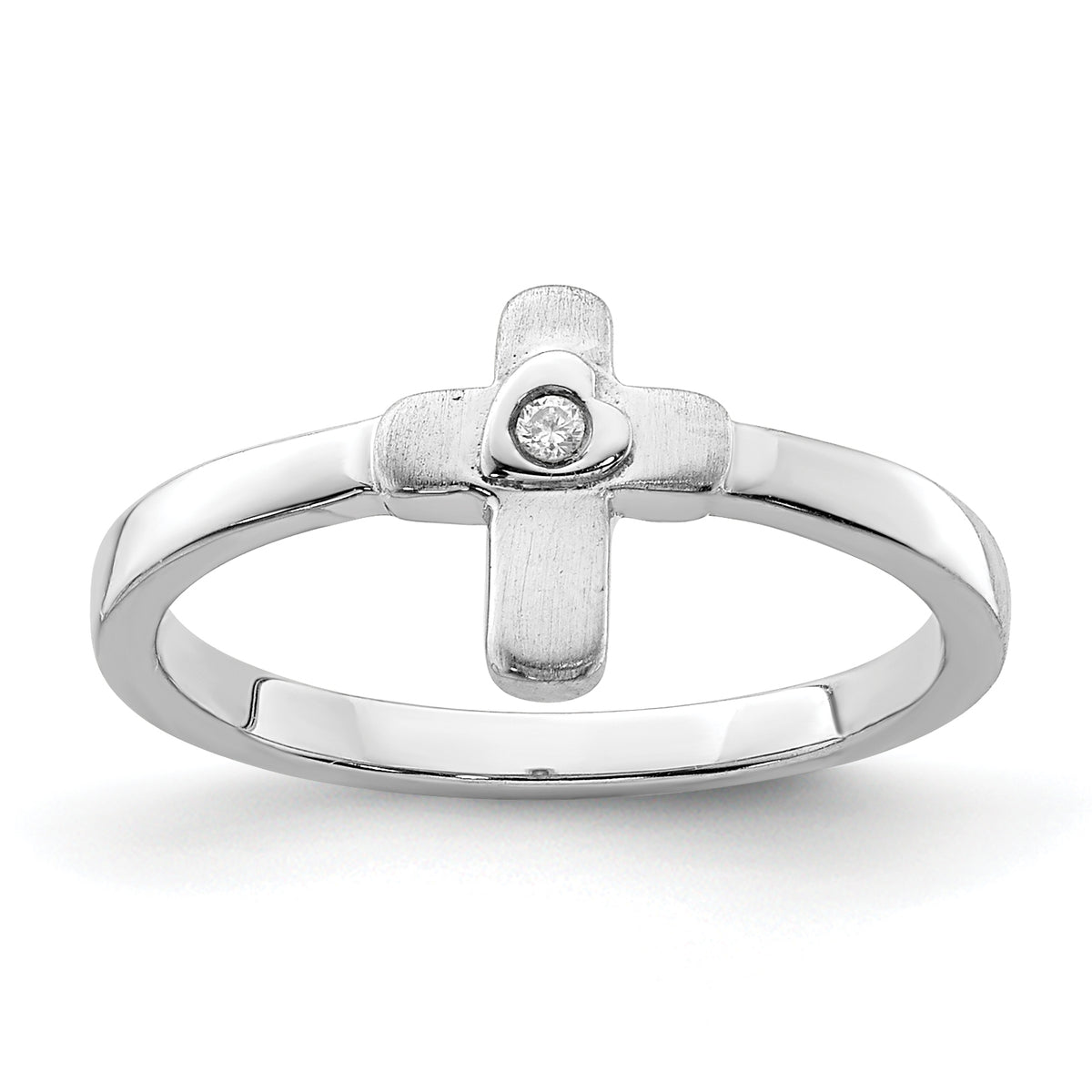 Sterling Silver Rhodium-plated Polished CZ Cross Ring