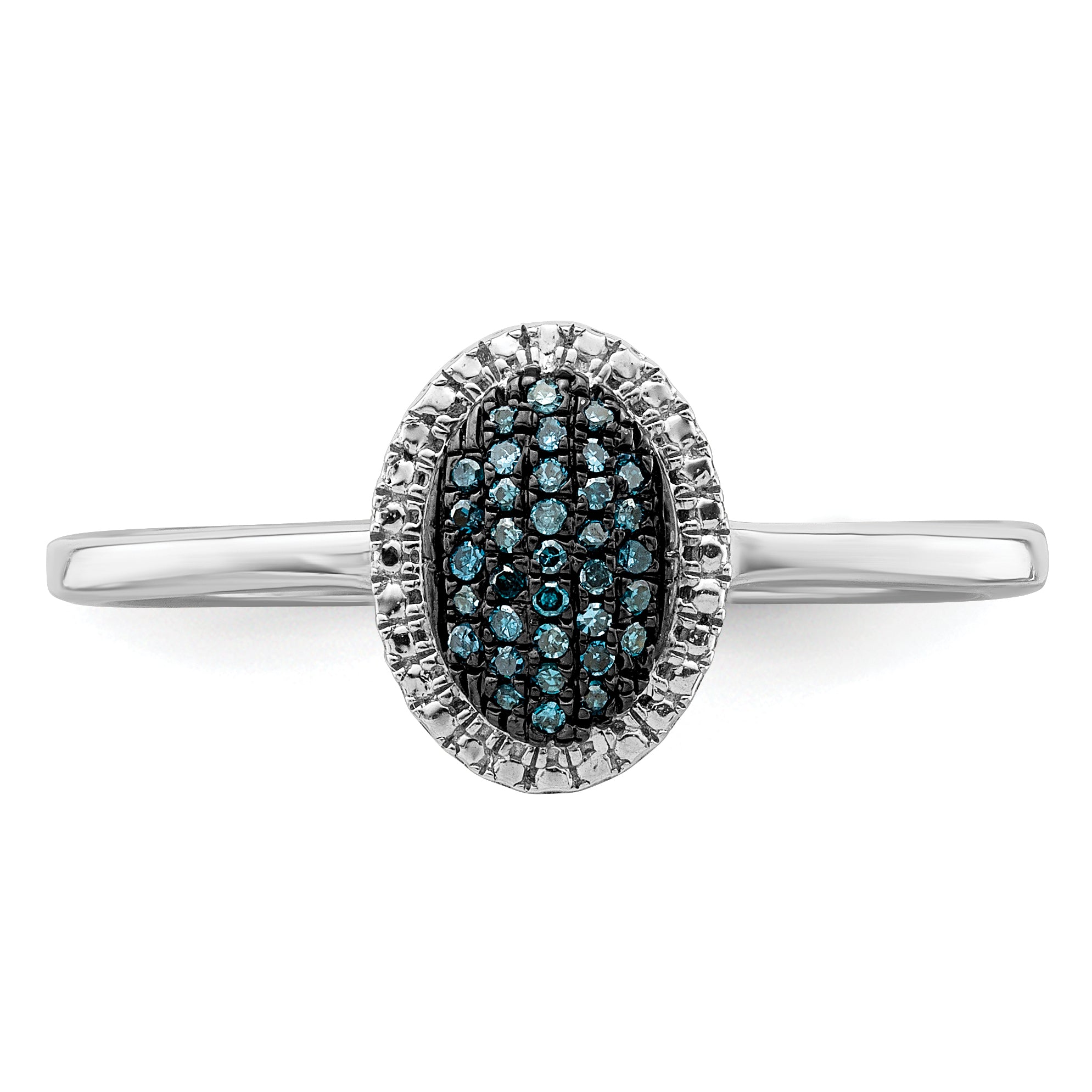White Night Sterling Silver Rhodium-plated Blue Diamond Oval Ring - 6