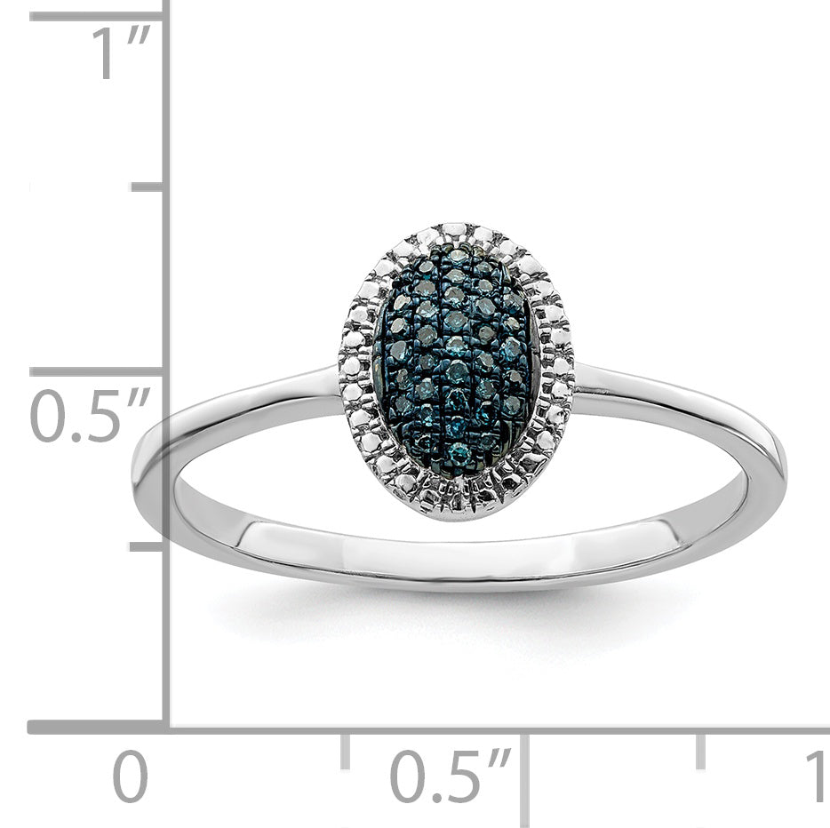 White Night Sterling Silver Rhodium-plated Blue Diamond Oval Ring - 6
