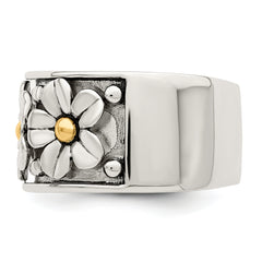 Sterling Silver Antiqued With 14k Gold Centers Daisy Ring - 6