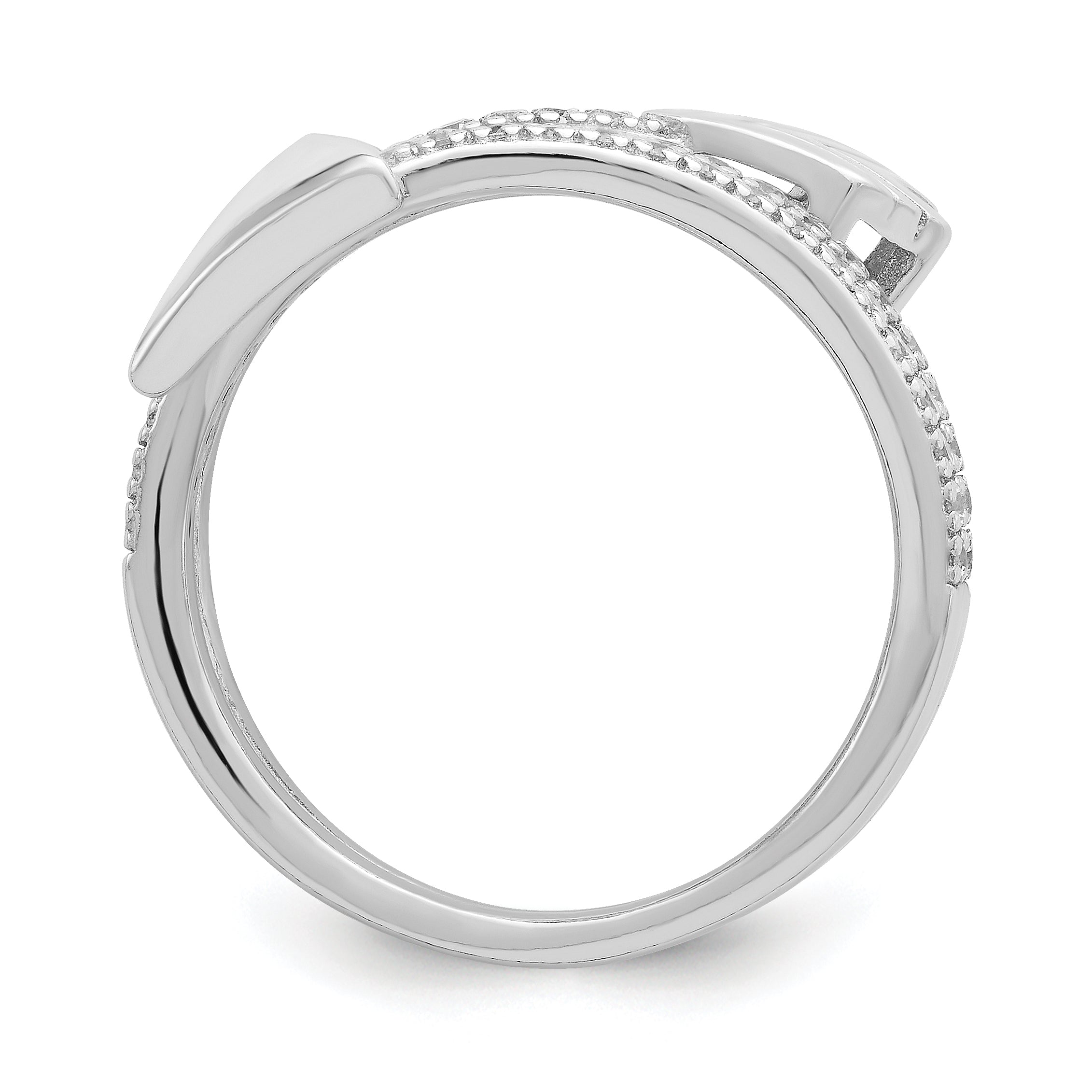 Sterling Silver Rhodium-plated Polished CZ Arrow Ring - 6