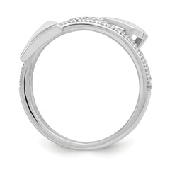 Sterling Silver Rhodium-plated Polished CZ Arrow Ring - 6