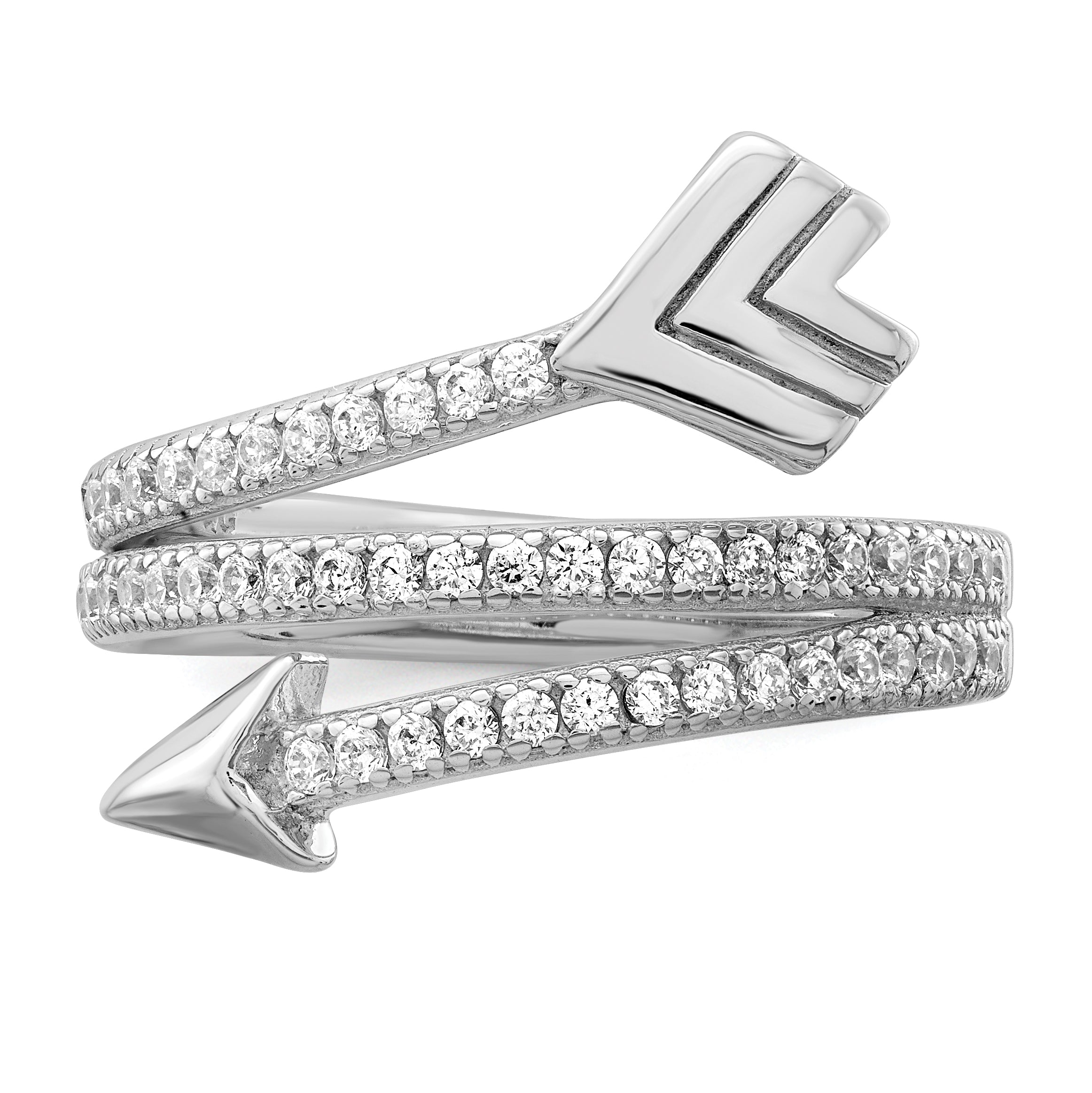 Sterling Silver Rhodium-plated Polished CZ Arrow Ring - 6