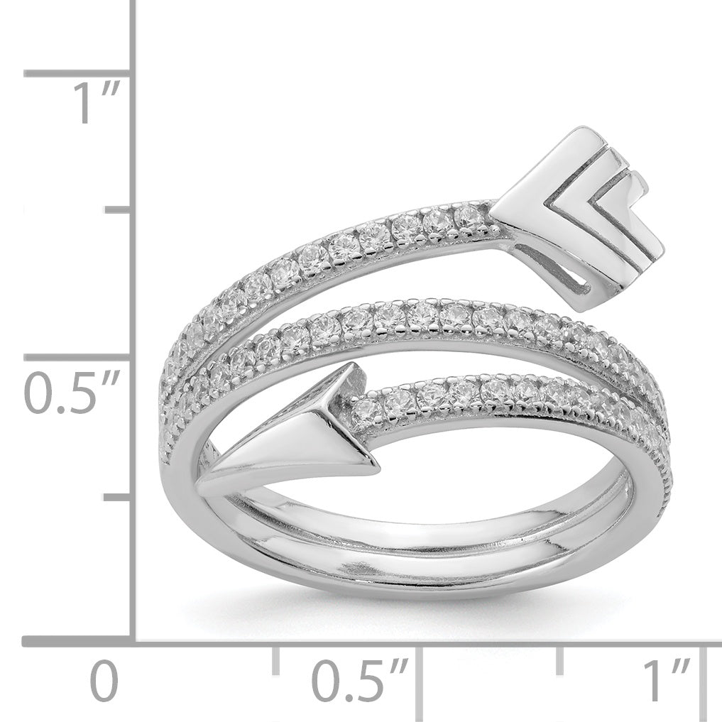 Sterling Silver Rhodium-plated Polished CZ Arrow Ring - 6