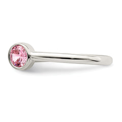 Sterling Silver Polished Pink and White CZ Adjustable Ring