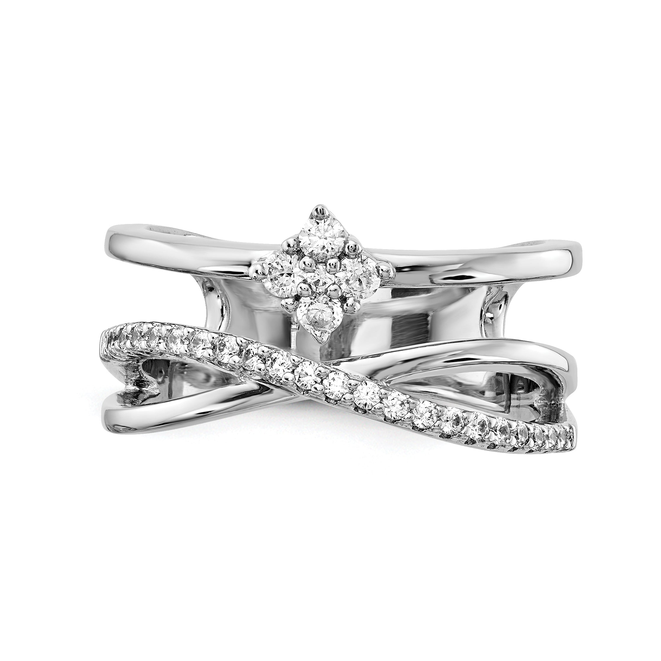 Sterling Shimmer Sterling Silver Rhodium-plated 27 Stone CZ Ring - 6