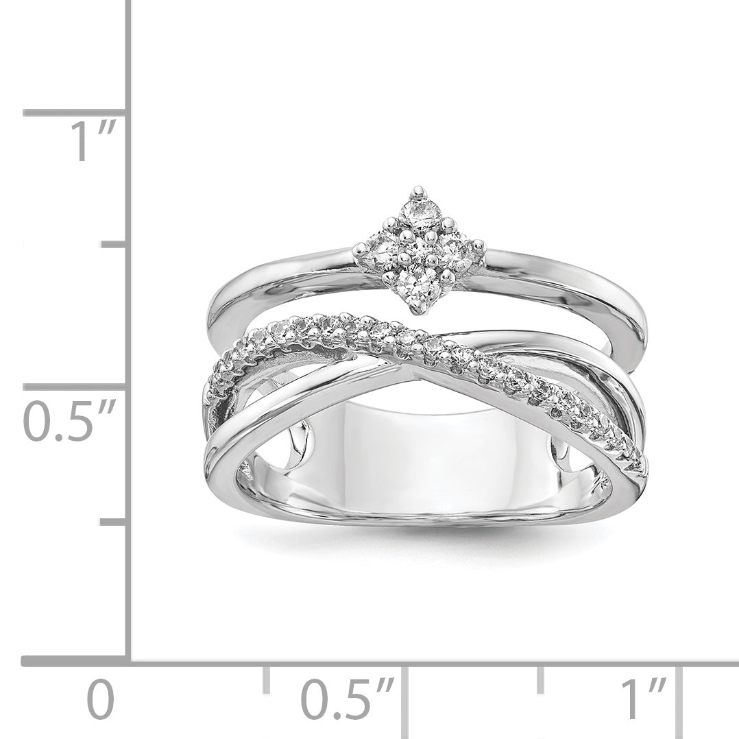 Sterling Shimmer Sterling Silver Rhodium-plated 27 Stone CZ Ring - 6