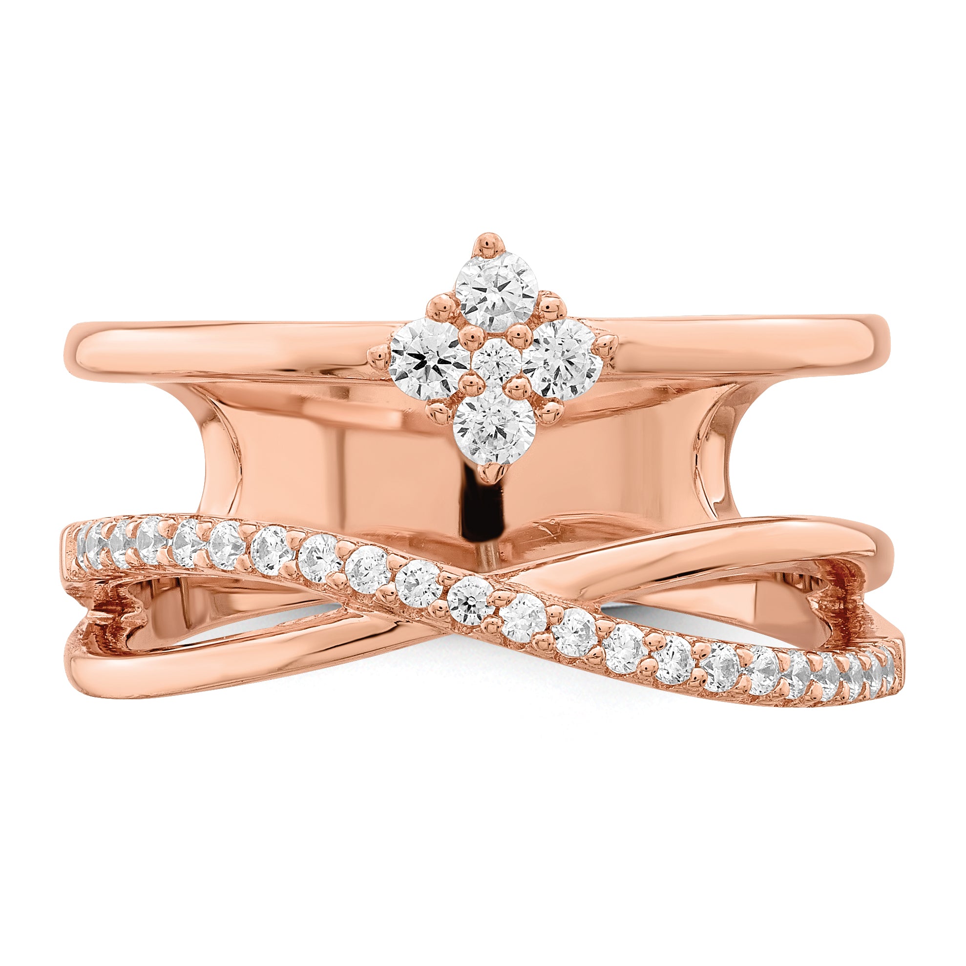 Sterling Shimmer Sterling Silver Rose-tone Flash Rose Gold-plated 27 Stone CZ Ring - 6