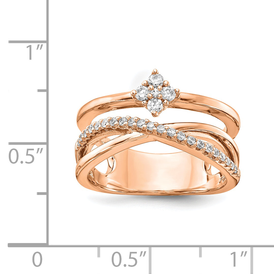 Sterling Shimmer Sterling Silver Rose-tone Flash Rose Gold-plated 27 Stone CZ Ring - 6