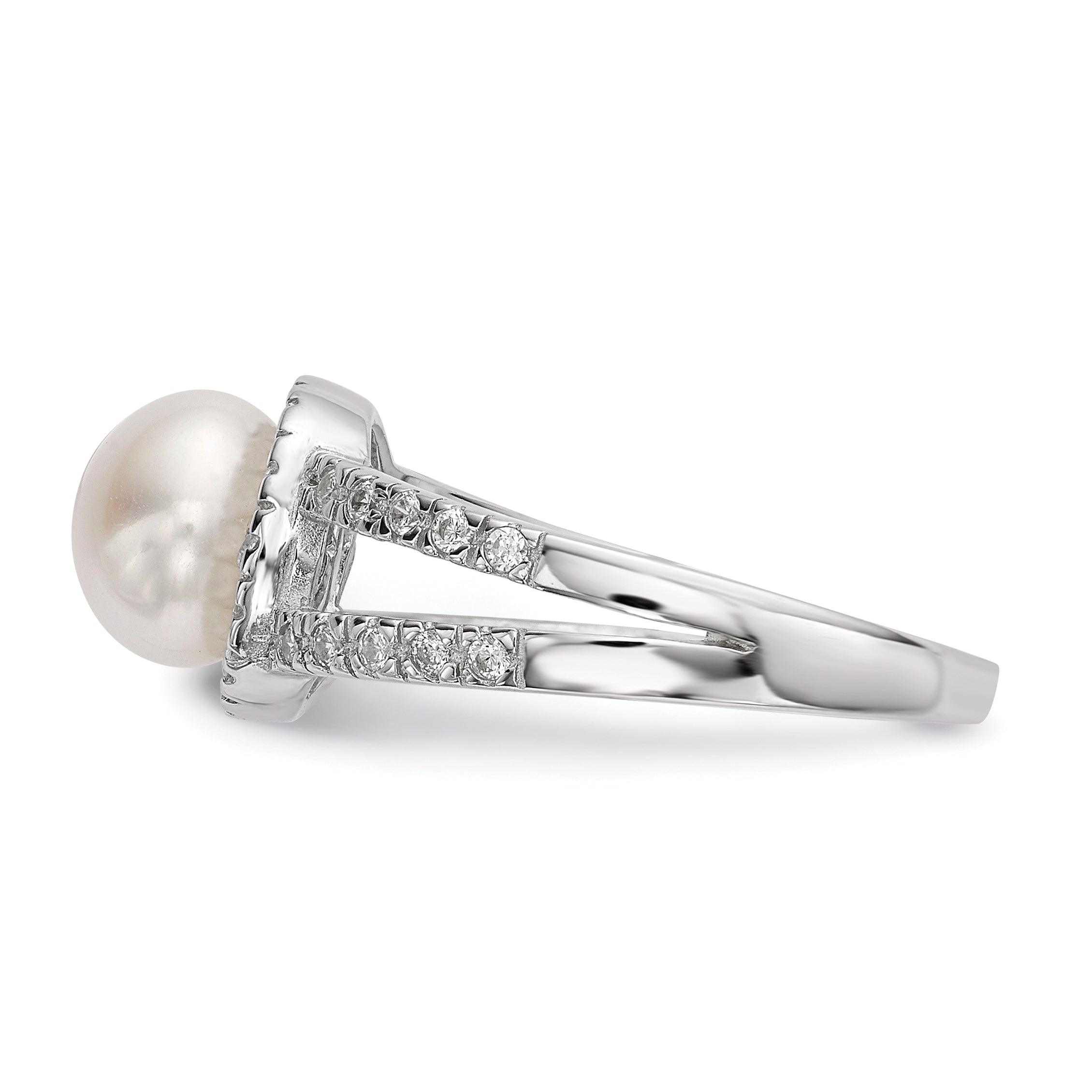 Sterling Silver RH 7-8mm Wt Button FWC Pearl CZ Ring