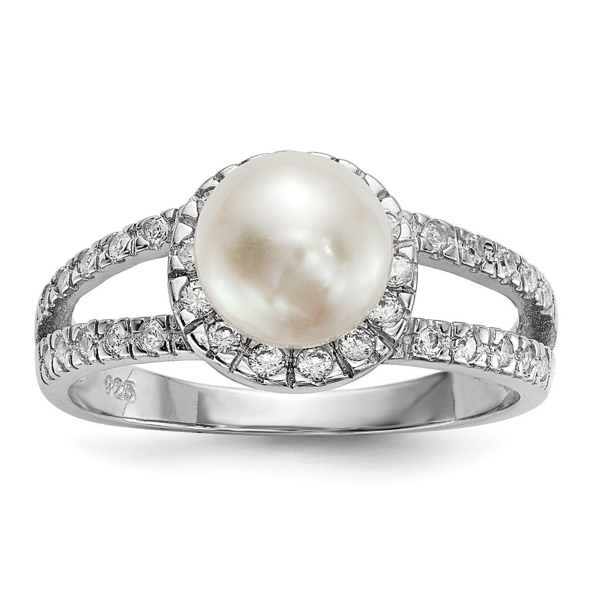 Sterling Silver RH 7-8mm Wt Button FWC Pearl CZ Ring