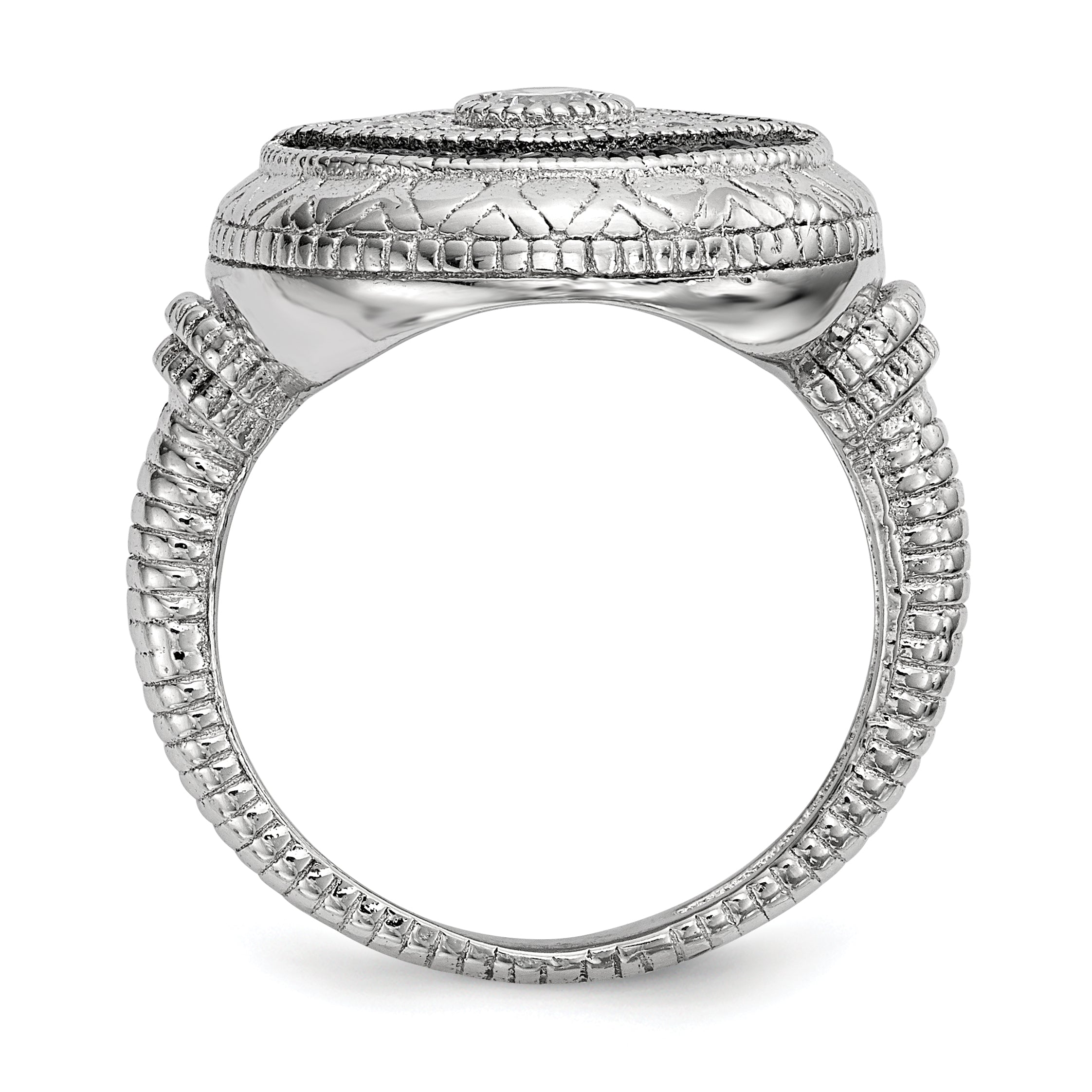 Sterling Silver Rhodium-plated Black and White CZ Evil Eye Ring - 6