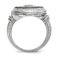 Sterling Silver Rhodium-plated Black and White CZ Evil Eye Ring - 6