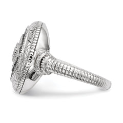 Sterling Silver Rhodium-plated Black and White CZ Evil Eye Ring - 6