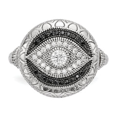 Sterling Silver Rhodium-plated Black and White CZ Evil Eye Ring - 6