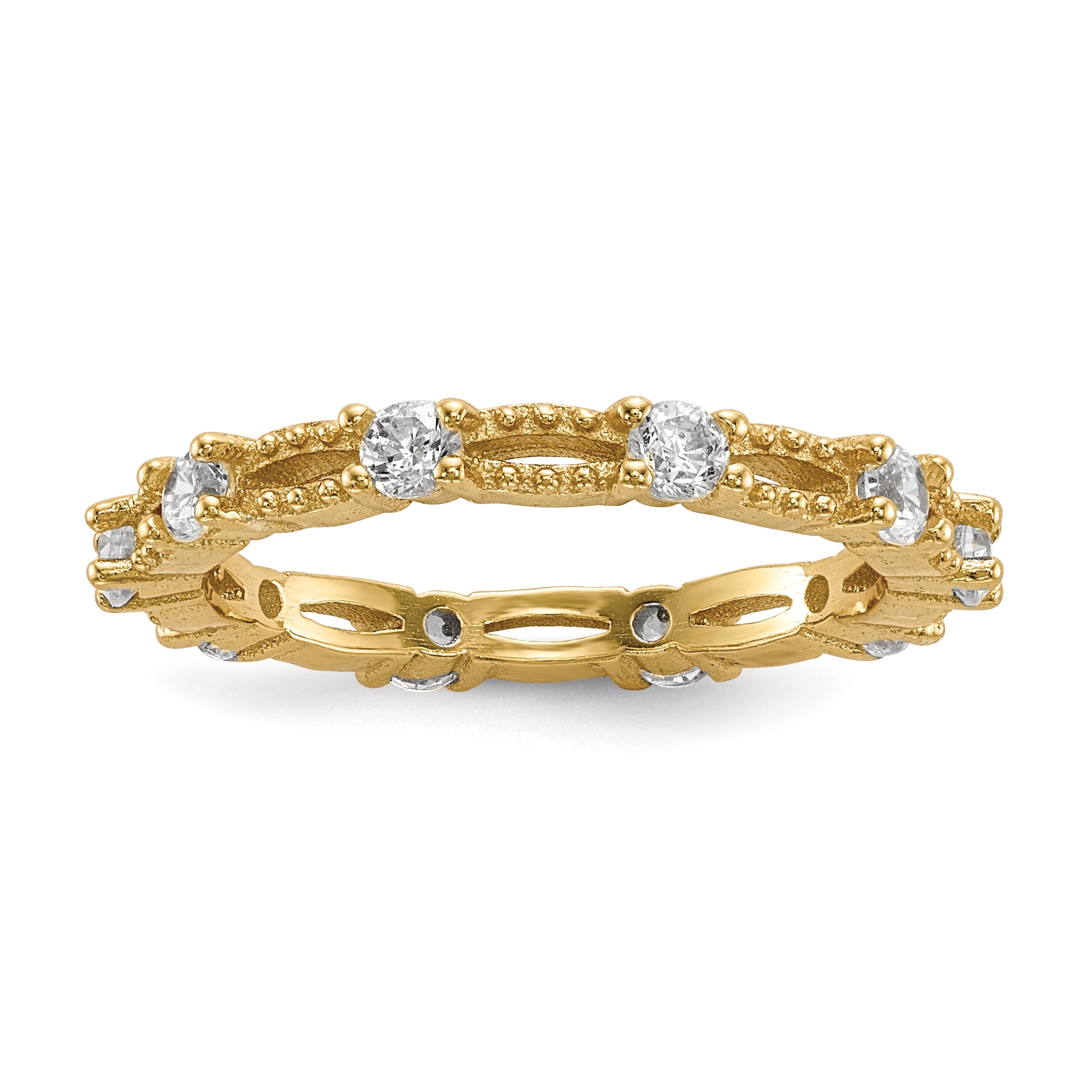 Sterling Silver White Yellow & Rose-tone Set of 3 CZ Eternity Rings