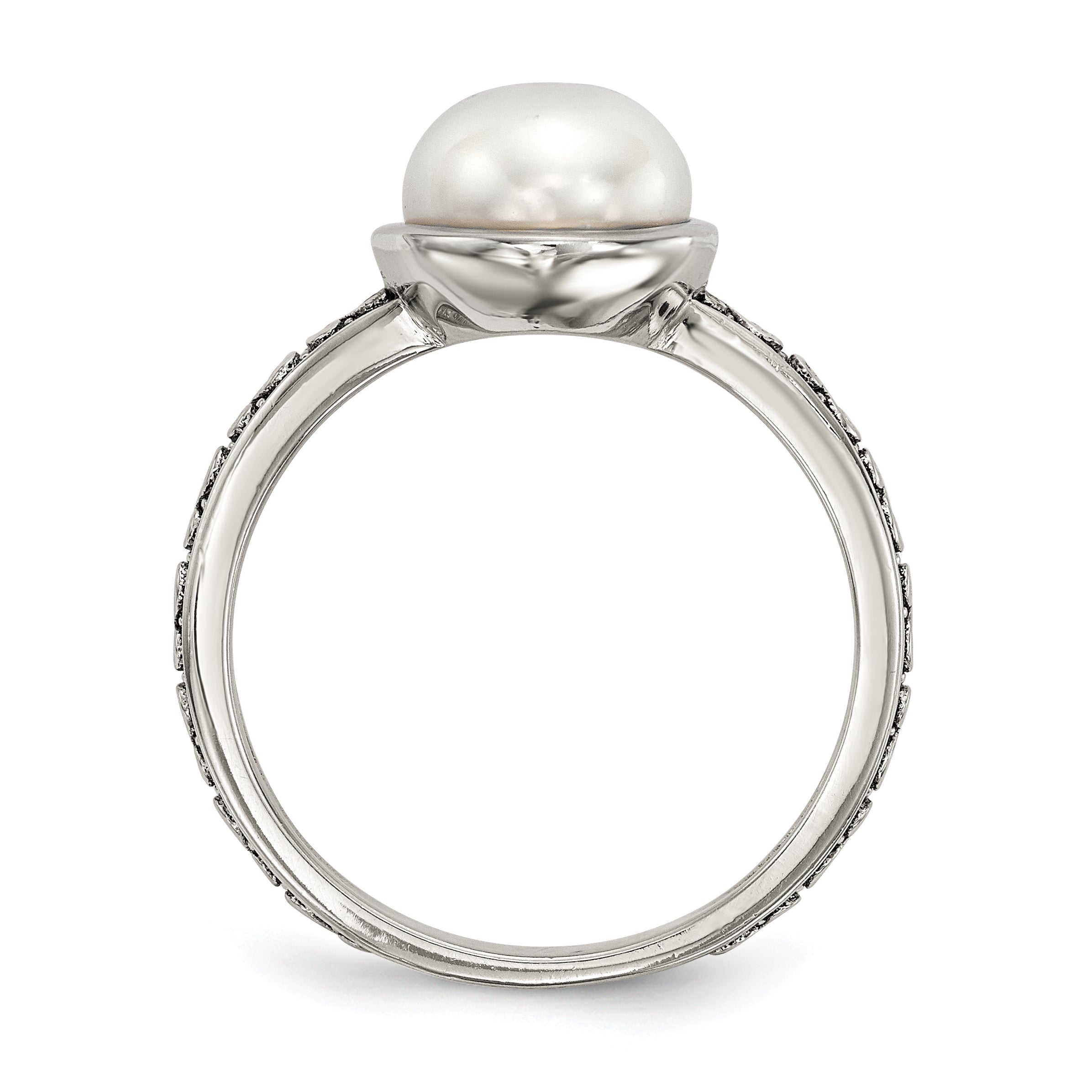 Sterling Silver With14k Antiqued 8mm Button FWC Pearl Set of 3 Rings