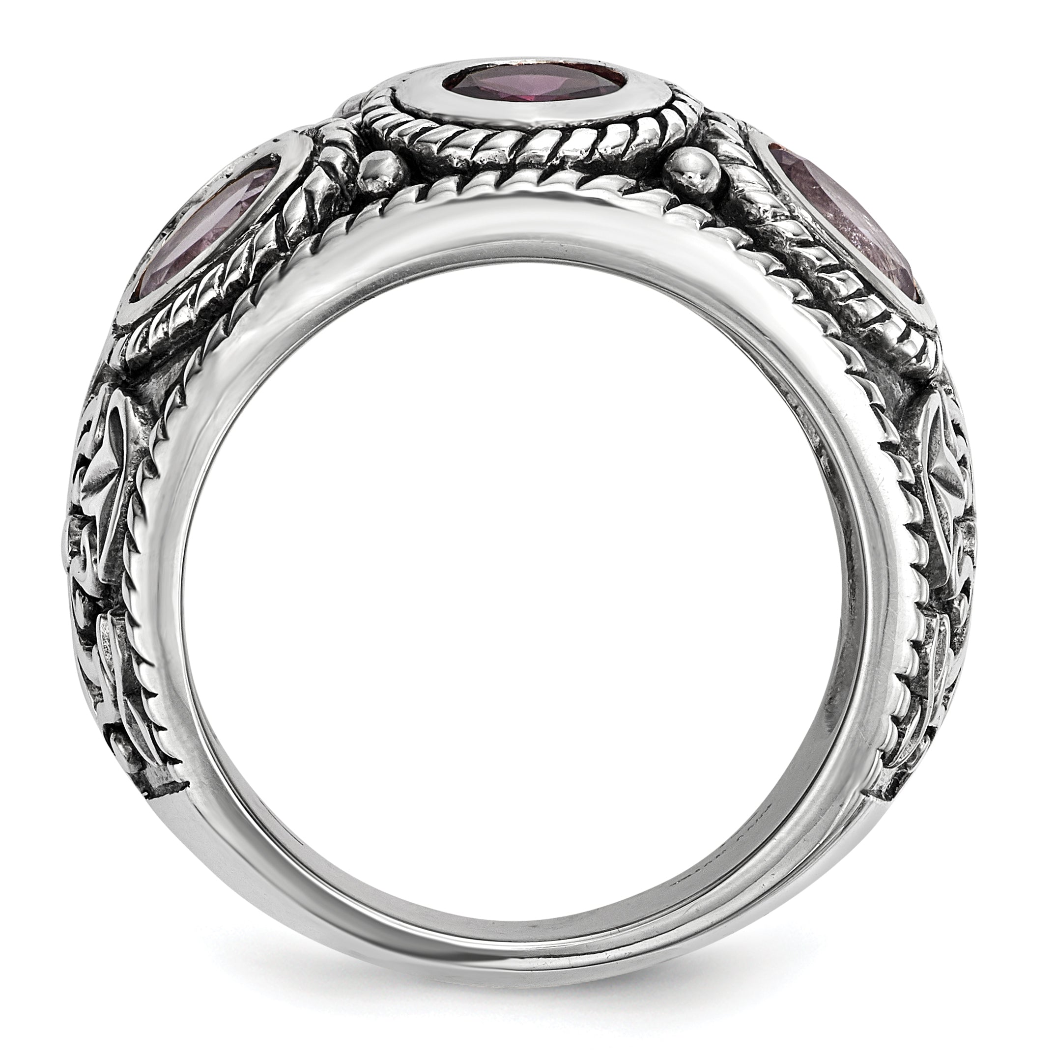Sterling Silver Rhod. With14k Pink Qrtz Rhodolite GA & Pink Tourmaline Ring