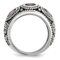 Sterling Silver Rhod. With14k Pink Qrtz Rhodolite GA & Pink Tourmaline Ring