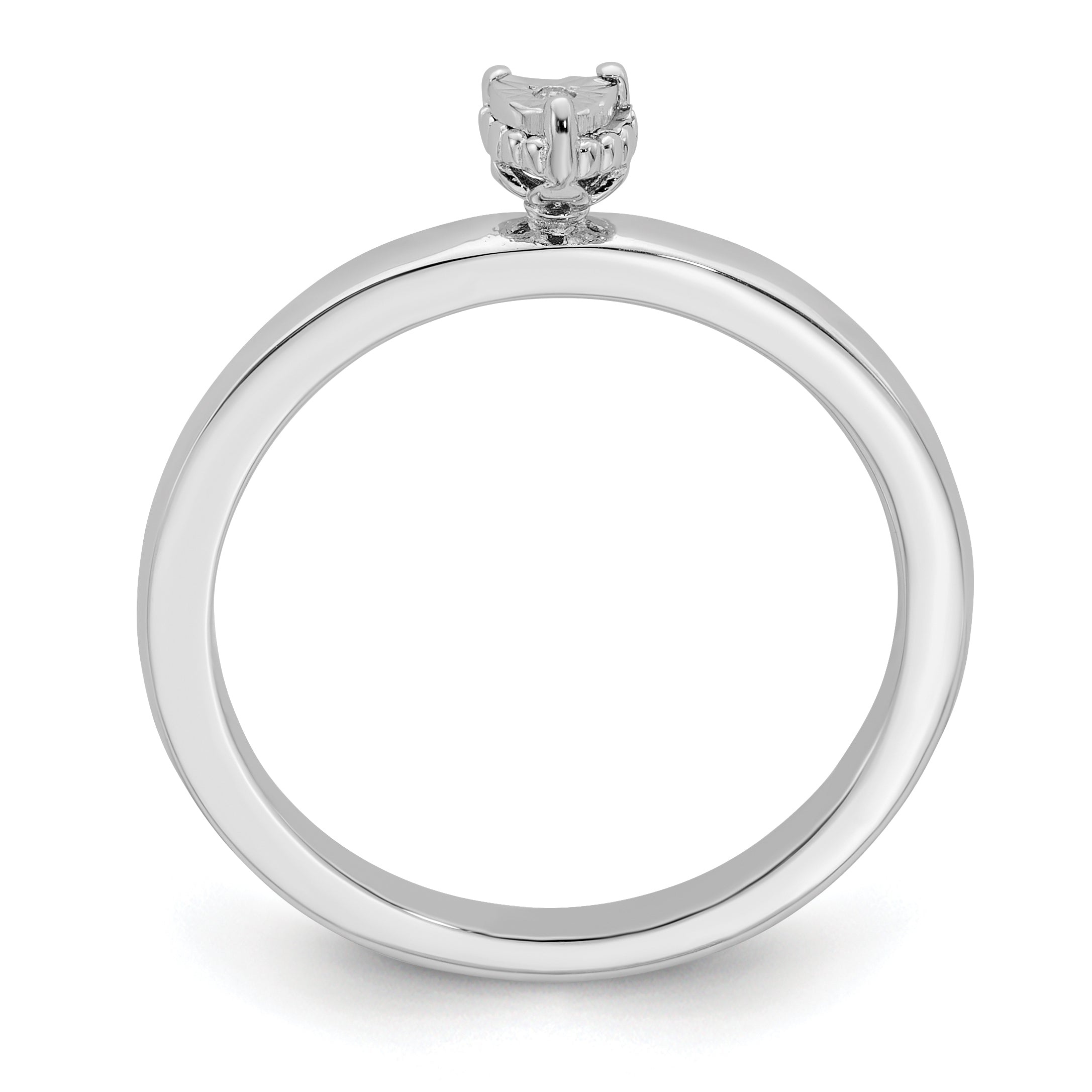 Sterling Silver Rhodium Plated Polished Diamond Heart Shape Ring