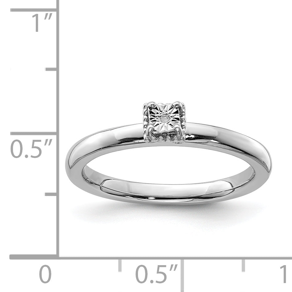 Sterling Silver Rhodium Plated Polished Diamond Square Shape Ring