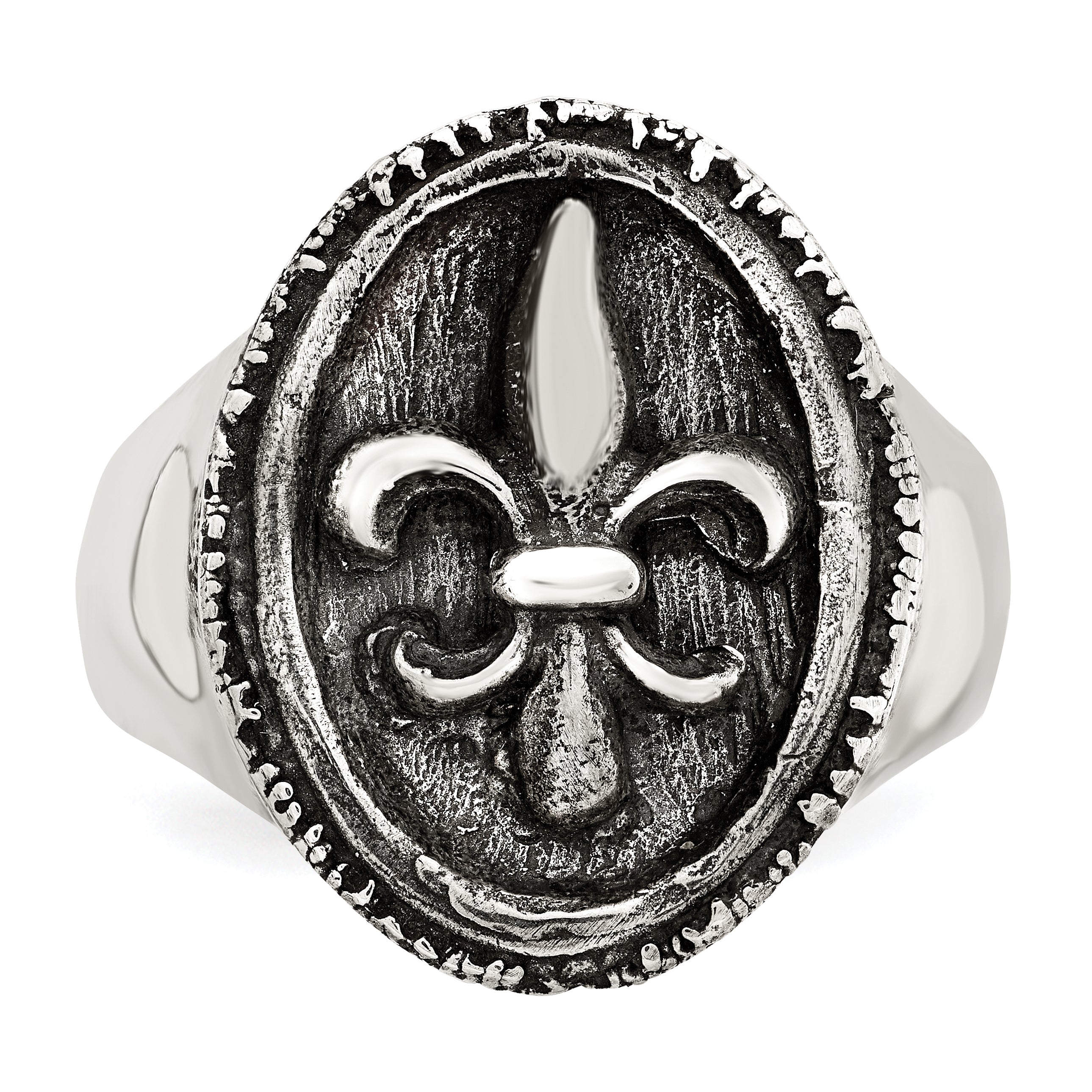 Sterling Silver Antiqued Fleur de Lis Ring - 9