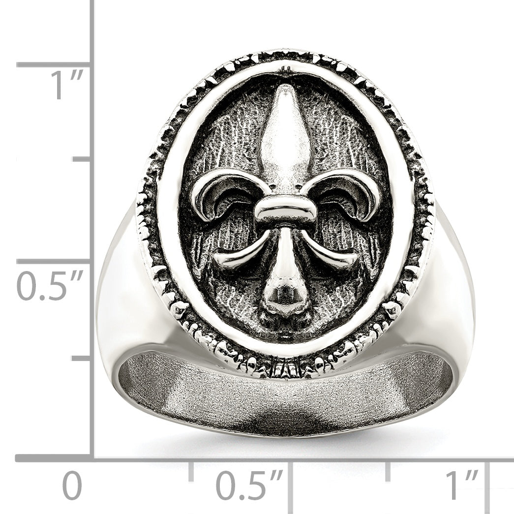 Sterling Silver Antiqued Fleur de Lis Ring - 9