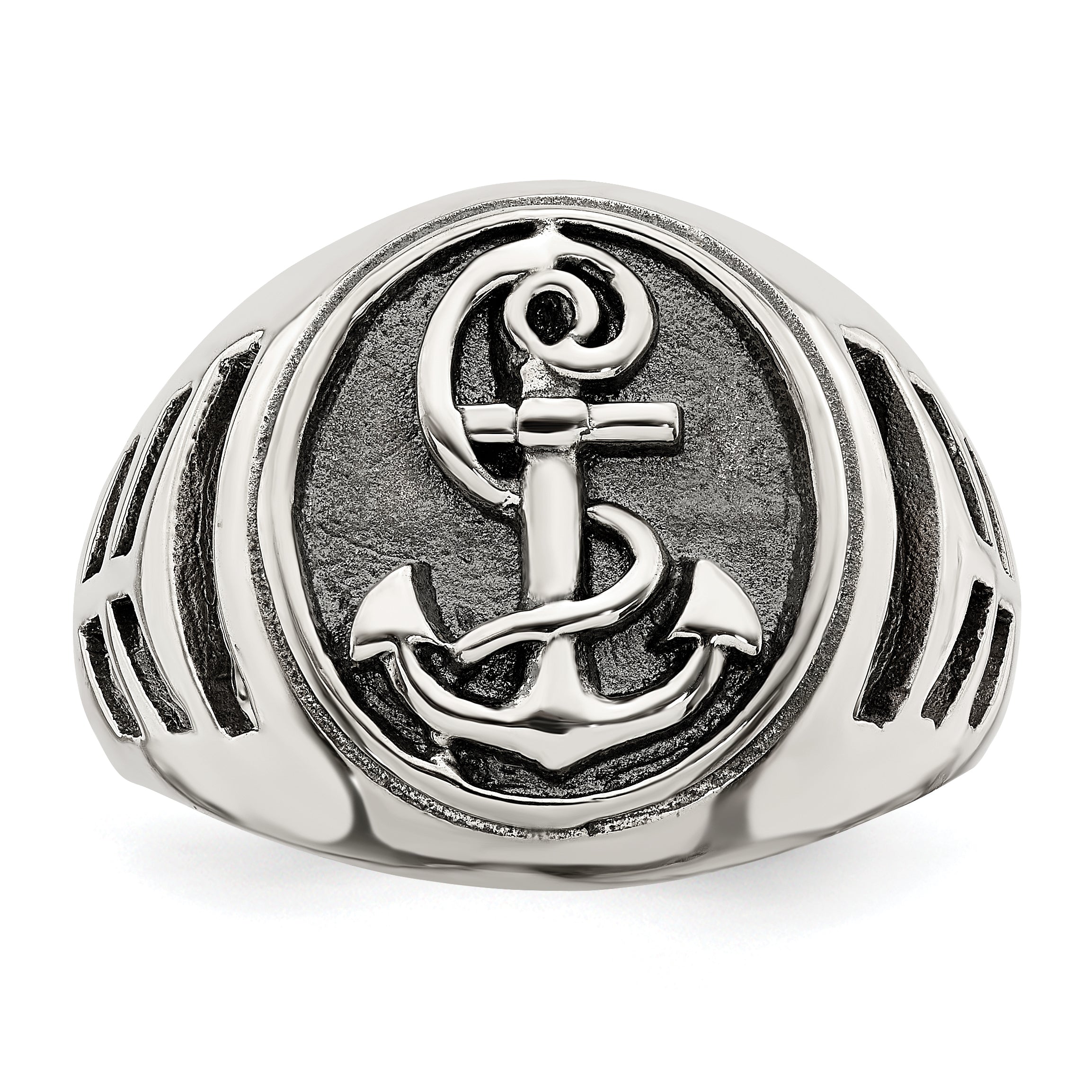 Sterling Silver Antiqued Anchor Ring - 9