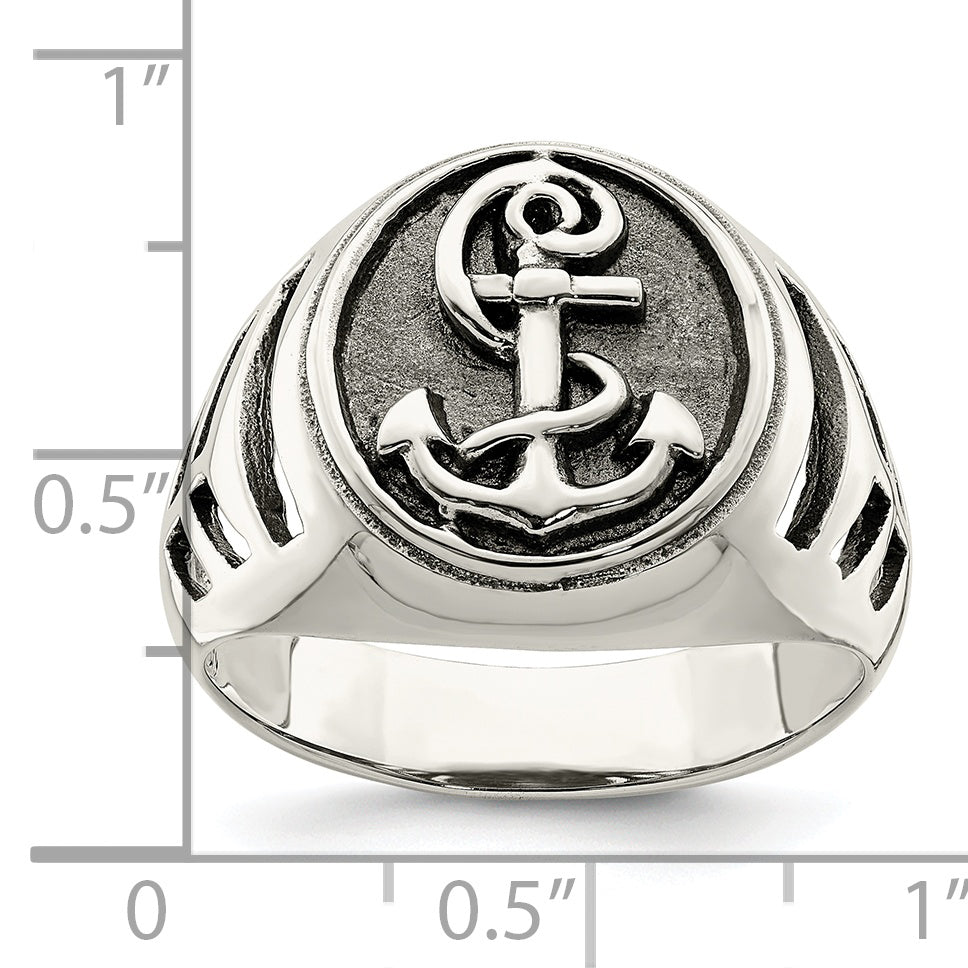 Sterling Silver Antiqued Anchor Ring - 9
