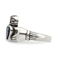 Sterling Silver Antiqued Abalone Inlay and Black Enamel Claddagh Ring - 6