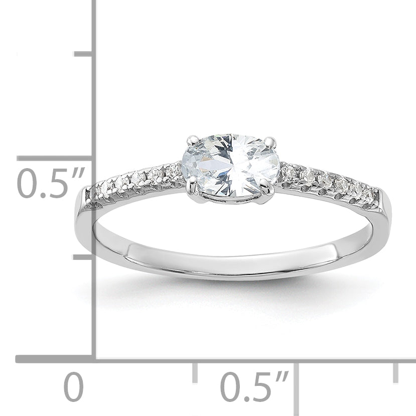 Sterling Silver Rhodium-plated Oval CZ Ring