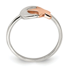 Sterling Silver Rose Tone Moon & Star Ring - 6