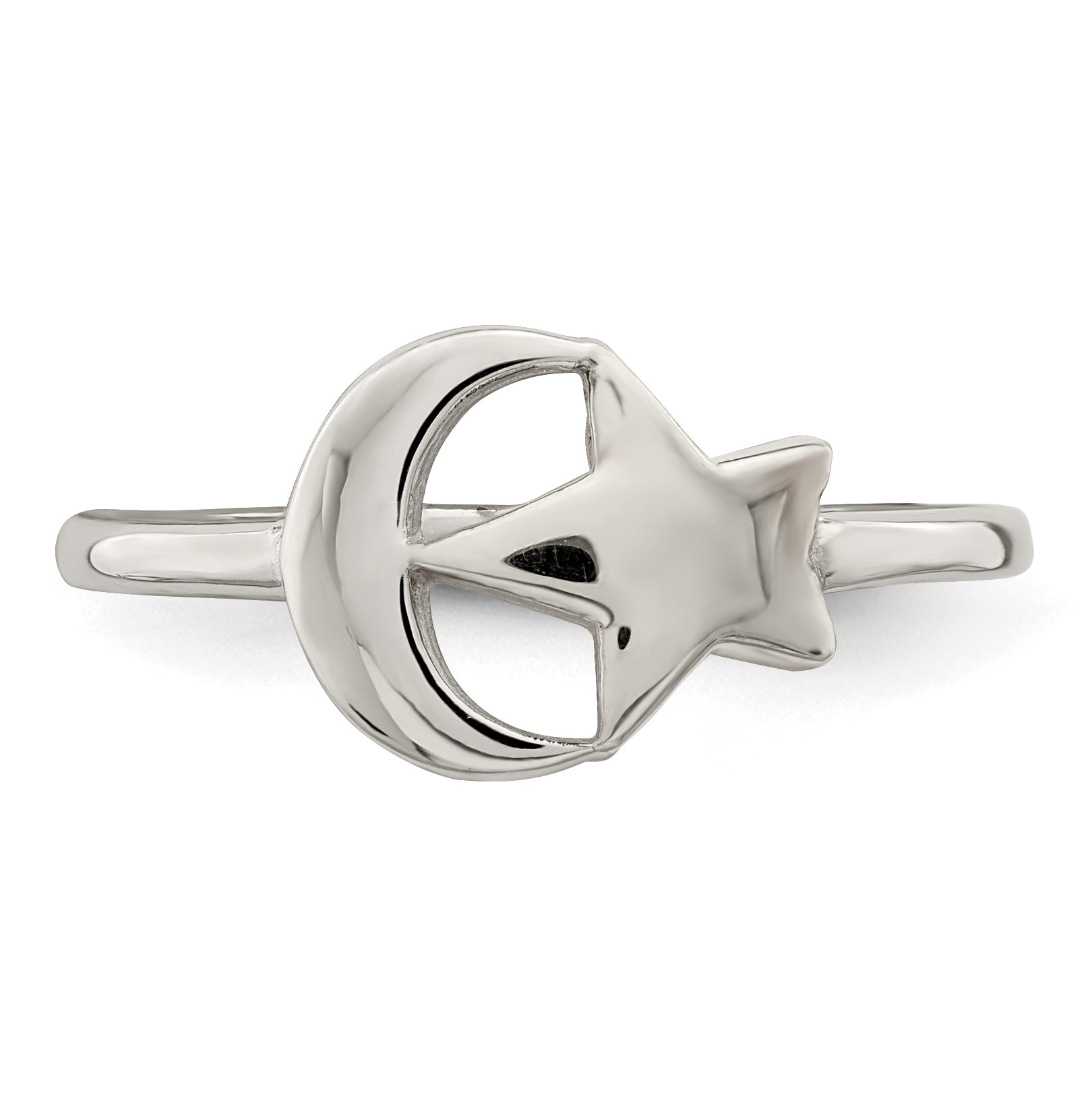 Sterling Silver Rose Tone Moon & Star Ring - 6