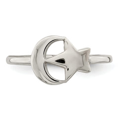 Sterling Silver Rose Tone Moon & Star Ring - 6